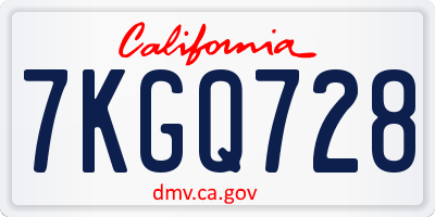 CA license plate 7KGQ728