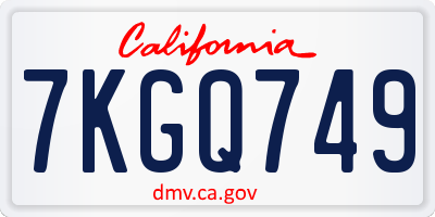 CA license plate 7KGQ749