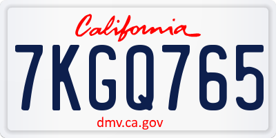 CA license plate 7KGQ765