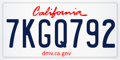 CA license plate 7KGQ792