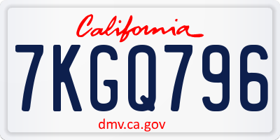 CA license plate 7KGQ796