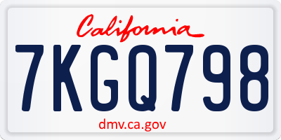 CA license plate 7KGQ798