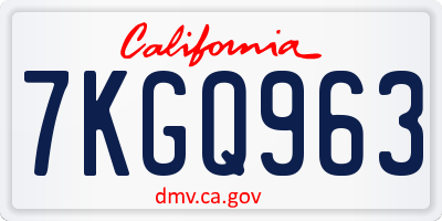 CA license plate 7KGQ963