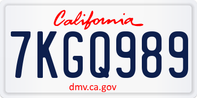 CA license plate 7KGQ989