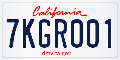 CA license plate 7KGR001