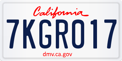 CA license plate 7KGR017