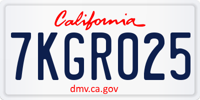 CA license plate 7KGR025