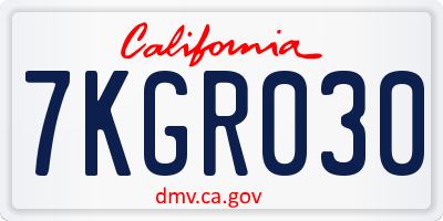 CA license plate 7KGR030