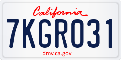 CA license plate 7KGR031