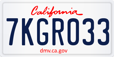 CA license plate 7KGR033