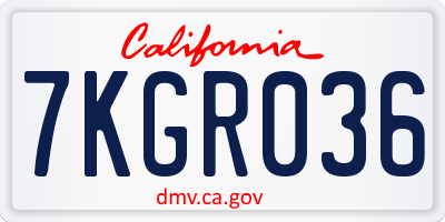 CA license plate 7KGR036