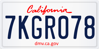 CA license plate 7KGR078