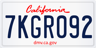 CA license plate 7KGR092