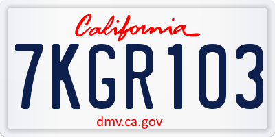 CA license plate 7KGR103