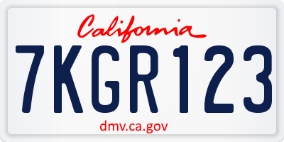 CA license plate 7KGR123