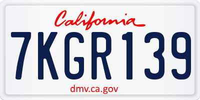 CA license plate 7KGR139