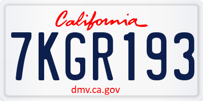 CA license plate 7KGR193