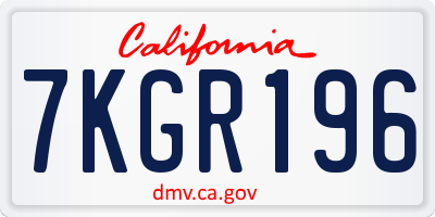 CA license plate 7KGR196