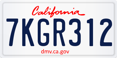 CA license plate 7KGR312