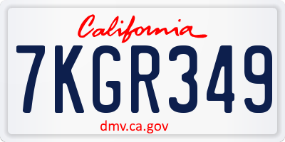 CA license plate 7KGR349