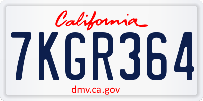 CA license plate 7KGR364