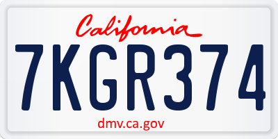 CA license plate 7KGR374