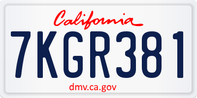 CA license plate 7KGR381