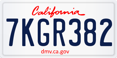 CA license plate 7KGR382