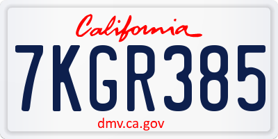 CA license plate 7KGR385