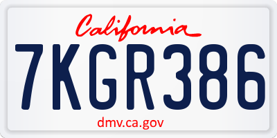 CA license plate 7KGR386