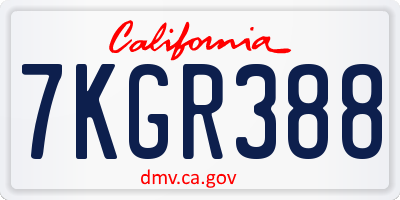 CA license plate 7KGR388