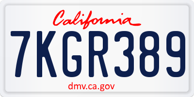 CA license plate 7KGR389