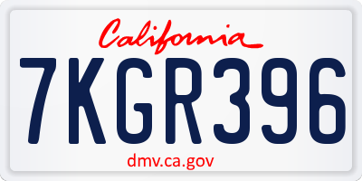 CA license plate 7KGR396