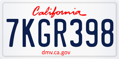CA license plate 7KGR398