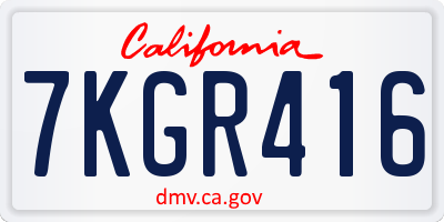 CA license plate 7KGR416