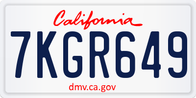 CA license plate 7KGR649