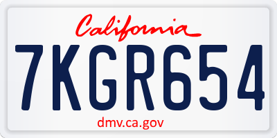 CA license plate 7KGR654