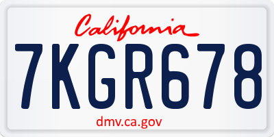 CA license plate 7KGR678