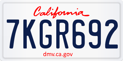 CA license plate 7KGR692
