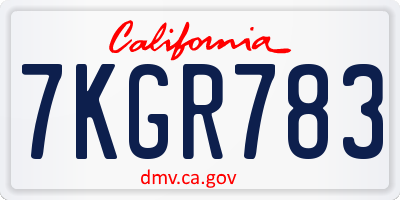 CA license plate 7KGR783