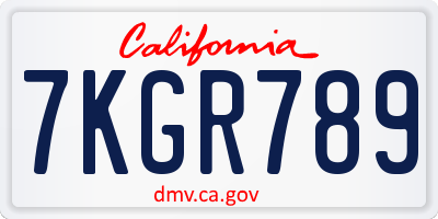 CA license plate 7KGR789