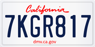 CA license plate 7KGR817
