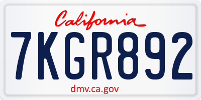 CA license plate 7KGR892