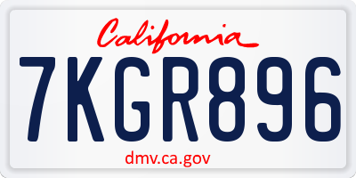 CA license plate 7KGR896