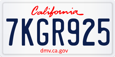 CA license plate 7KGR925