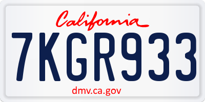 CA license plate 7KGR933
