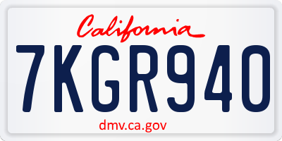 CA license plate 7KGR940