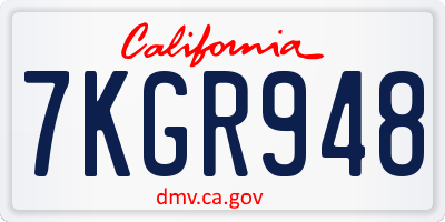 CA license plate 7KGR948