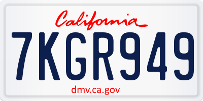 CA license plate 7KGR949