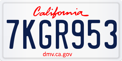 CA license plate 7KGR953